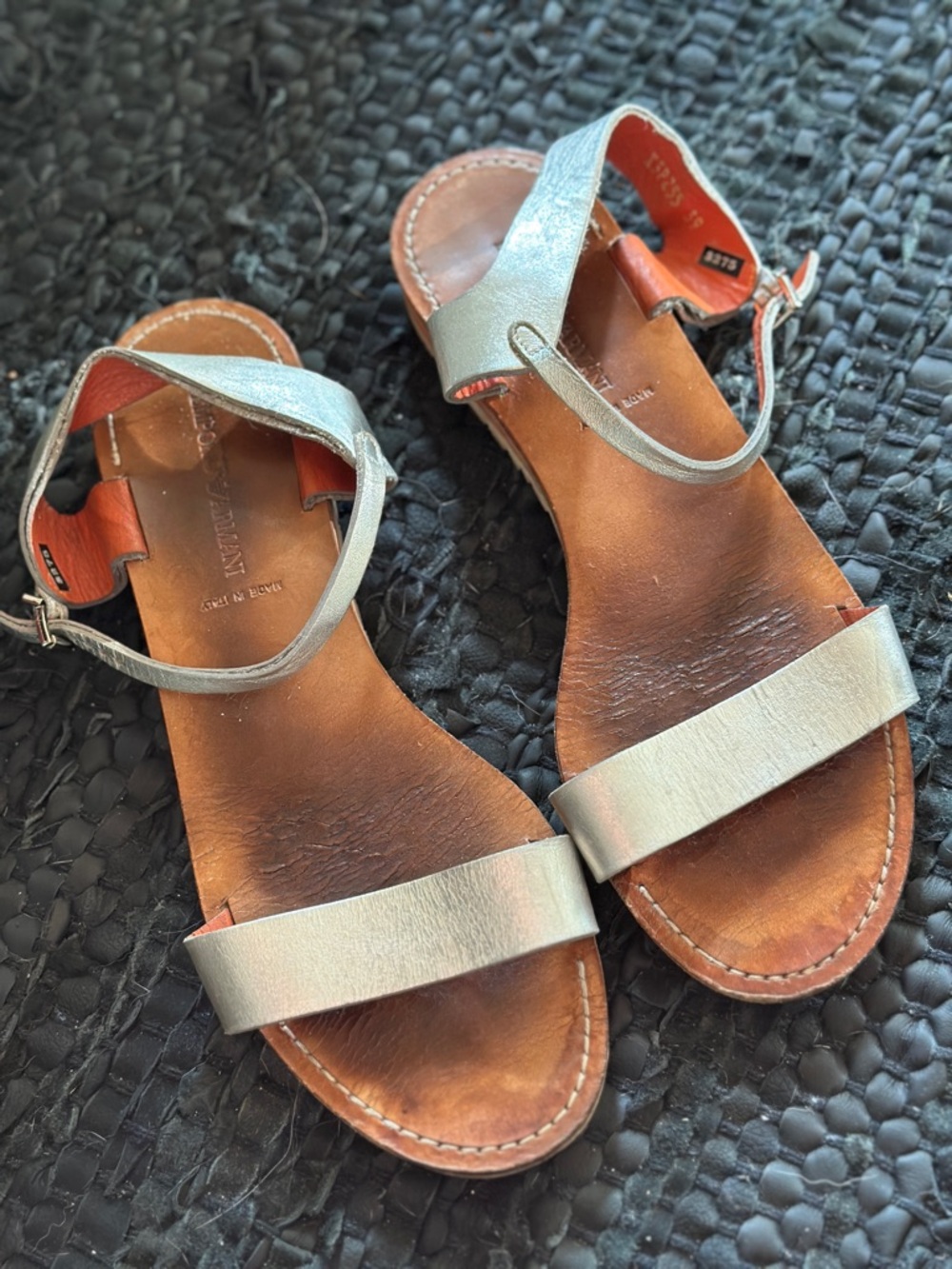 Auth Emporio Armani silver sandals flat sandals sling back 39